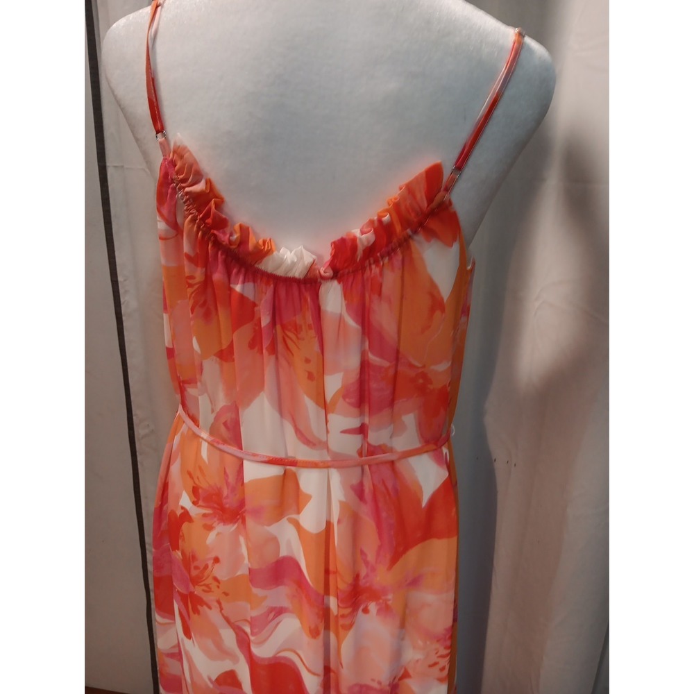 Nicole Miller Tropical Sheer Tiered Maxi Dress Belted Floral Boho XS - Picture 6 of 13